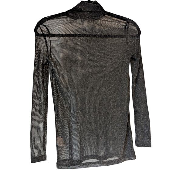 Molly Bracken Sheer Metallic Silver Black Mock Neck Top S Y2K Glam Party - Picture 2 of 6